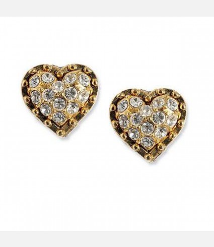Gold Tone and Crystal Heart Stud Earrings