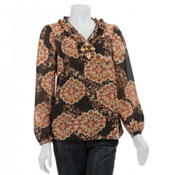August Silk Medallion Print Sheer Blouse