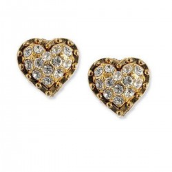 Gold Tone and Crystal Heart Stud Earrings