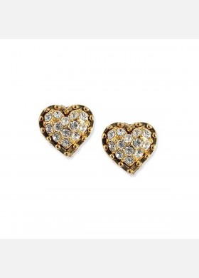 Gold Tone and Crystal Heart Stud Earrings