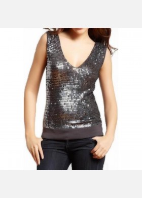 Sequin V Neck Top